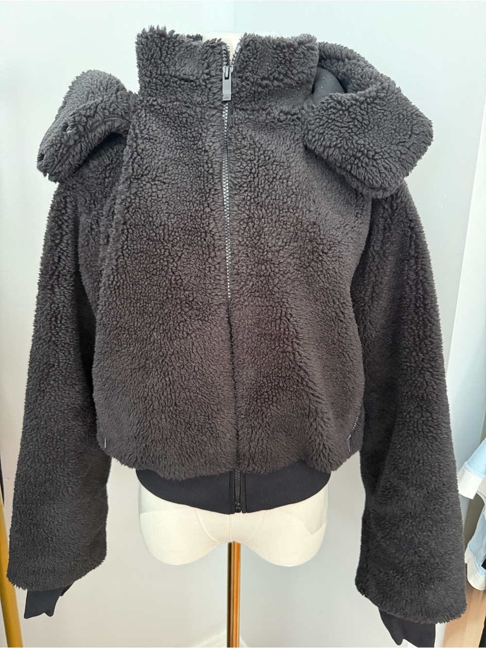 Cozy Sherpa Zip-Up Jacket in Dark Charcoal